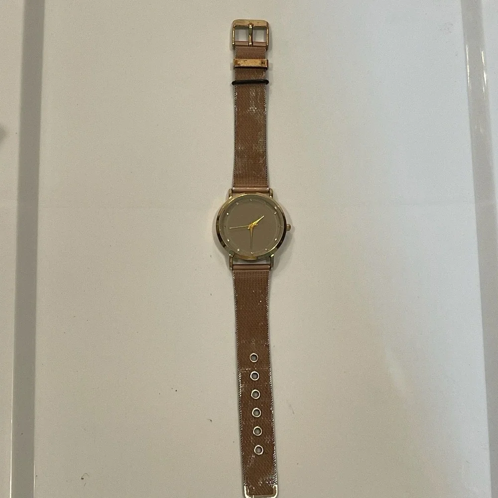 Rose Gold‎ Mesh Band Minimalist Crystal Accent Analog Watch MSPCI